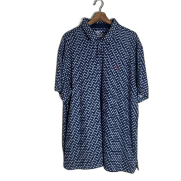 IZOD Golf Polo Shirt Mens 2XL Blue Stretch Performance Golf Ball Print Allover - Picture 1 of 9